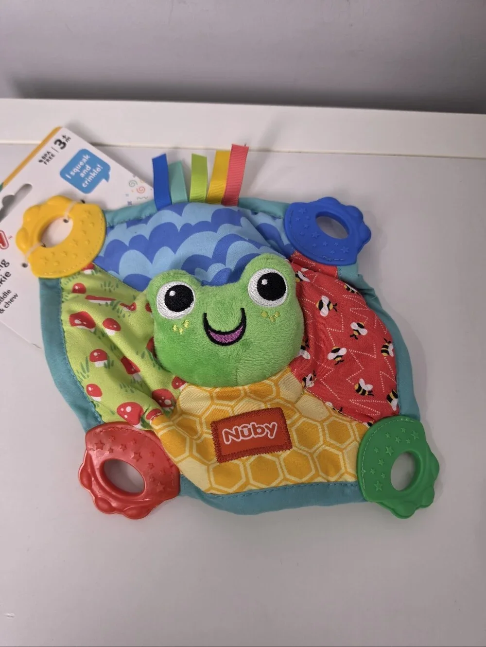 Nuby Teething Baby Blankie and Teether Toy, Unisex Baby Accessories, Frog Design